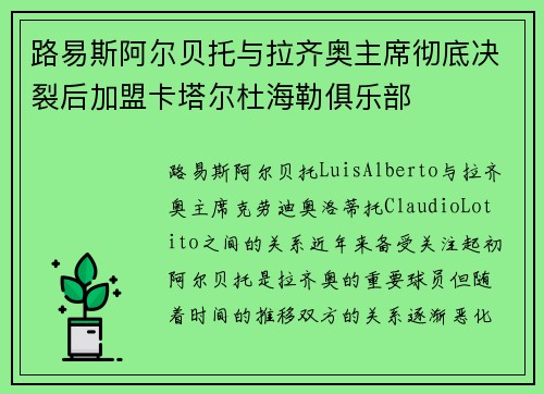 路易斯阿尔贝托与拉齐奥主席彻底决裂后加盟卡塔尔杜海勒俱乐部